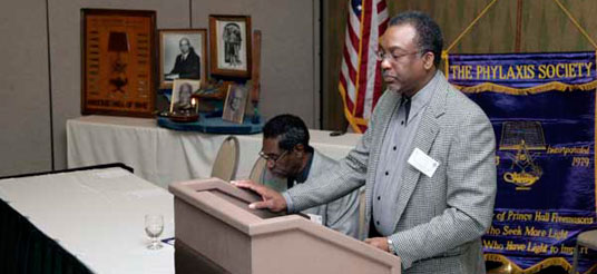 man at podium