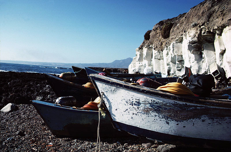 Row boats on Pacific Coast, Baja Mexico